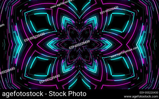 Abstract neon kaleidoscope background, 3d rendering computer generated background