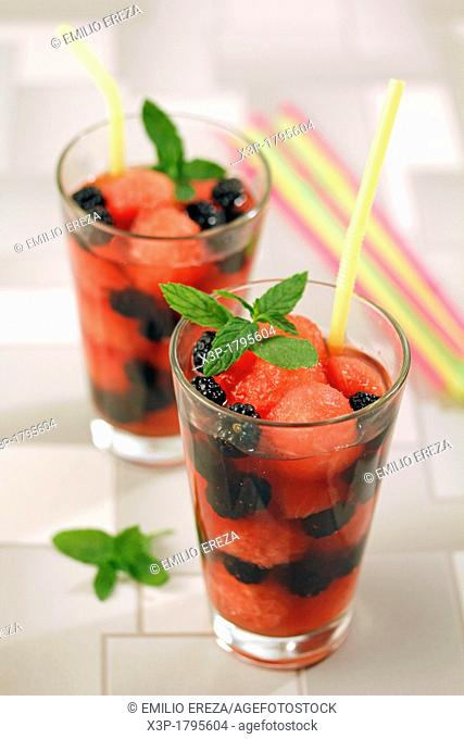 Blackberries and watermelon with tea
