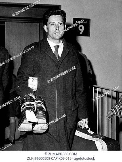 April 4, 1960 - London, England, U.K. - JEREMY FRY (1924-2005) was a British inventor, entrepreneur and arts patron. PICTURED: Fry arriving at London Airport...
