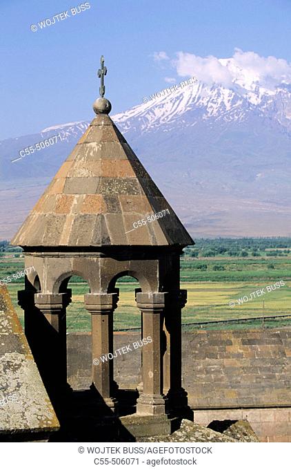 Khor Virap Monastery (16th century) with Mt. Ararat in background. Armenia