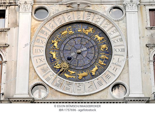 Sundial with zodiacal signs, St Mark's Basilica, St. Mark's Square, Venice, Italy, Europe