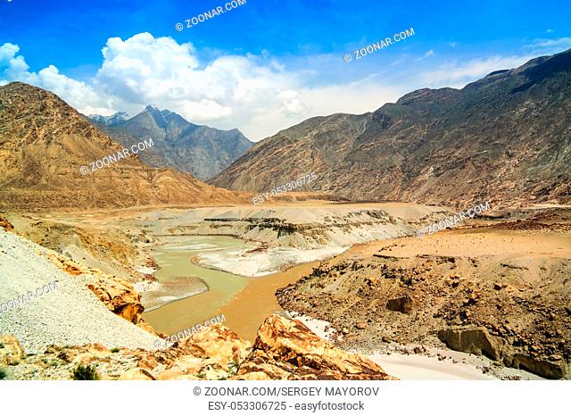 Confluence of Gilgit and Indus rivers, Gilgit-Baltistan, Pakistan