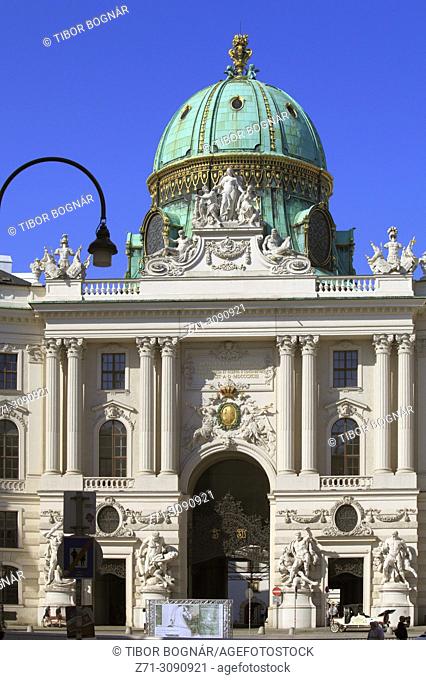 Austria, Vienna, Hofburg, Michaelerplatz, St Michael, square, gate, dome, Imperial Palace,