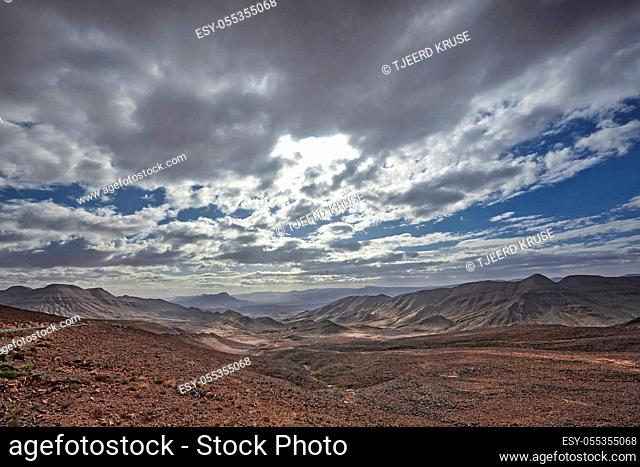 Landscape with road and mountains in the Zagora region, Morocco
