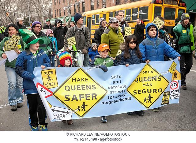 Community group promoting safer streets marches in the Sunnyside, Queens St. Patrick's Parade. Billed as ''St. Pat's For All'' the festive event started as an...