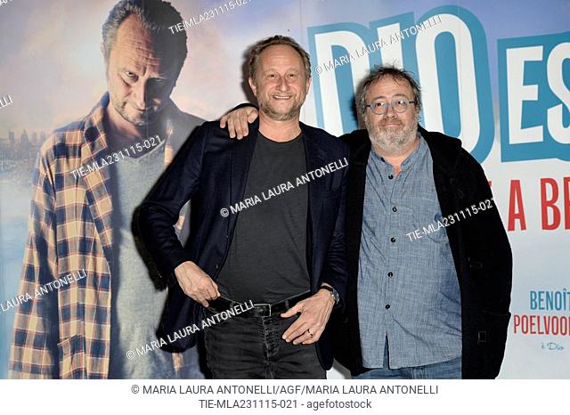 The actor Benoit Poelvoorde with the director Jaco Van Dormael during the photo call of movie Le tout Noveau Testament, Rome, ITALY-23-11-2015