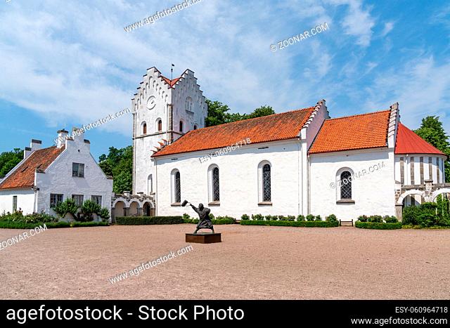 Hoor, Sweden - 19 June, 2021: view of the castle courtyard and church at the historic Bosjokloster nunnery in southern Sweden