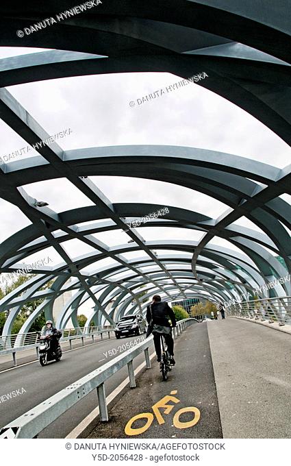 bridge crossing Arve river in Geneva named after Hans Wilsdorf, the founder of Rolex, the crossing provides one additional access to the Rolex headquarters -...