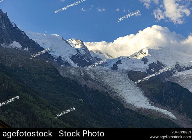Mountain landscape on French Alps, big mountains, blue and green color, Chamonix, France
