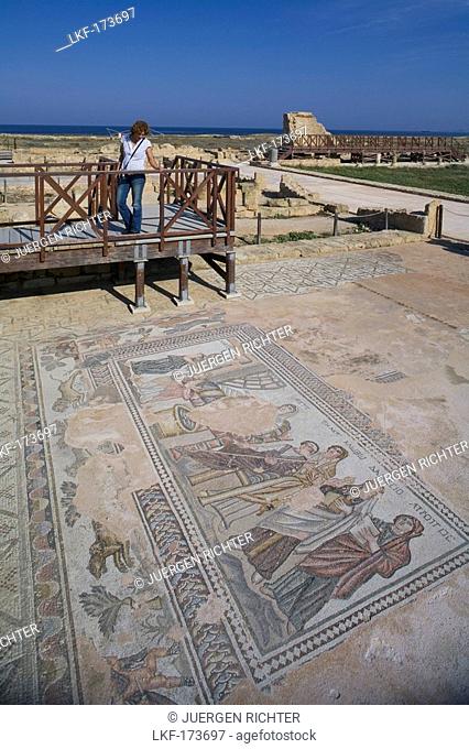 Achilles mosaic in the house of Theseus, Theseus villa, Archaeological Park, Paphos, South Cyprus, Cyprus