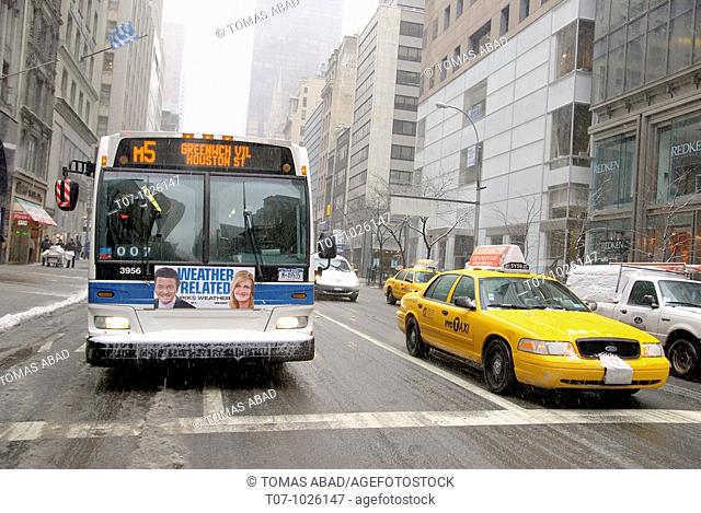 Public bus and Taxi, New York City