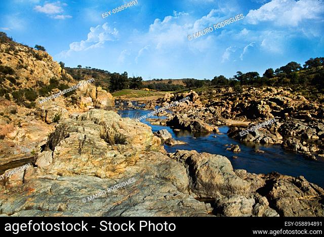 Beautiful view of a river landscape in the Alentejo region, Portugal