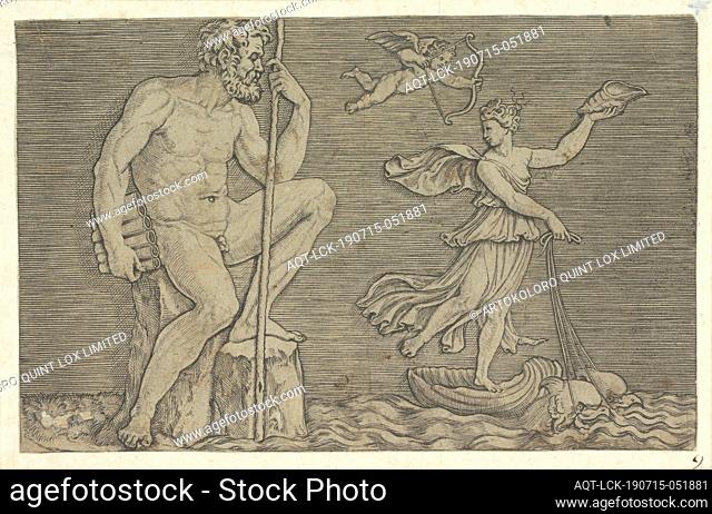 Galatea escapes from Polyphemus Antique reliefs (series title), Galatea, riding on a shell drawn by dolphins, escapes from the Polyphemus cycle