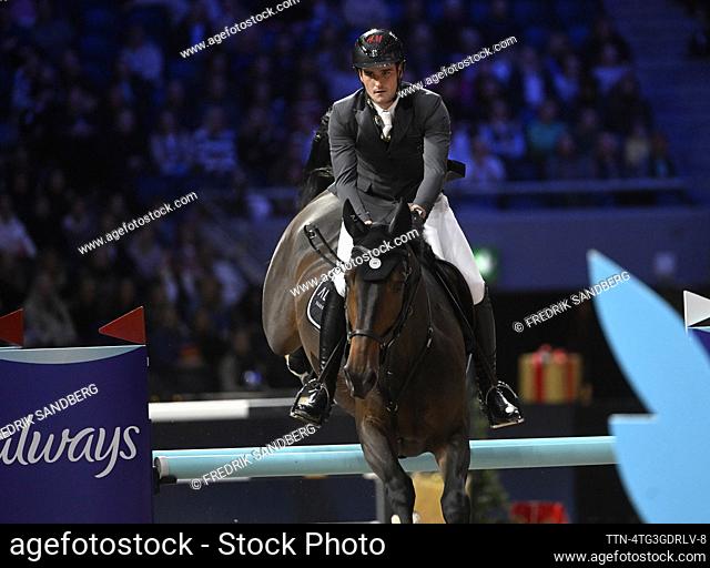 Olivier Philippaerts of Belgium rides the horse Poppemieke Jw van de Moerhoeve during the international jumping competition at the Sweden International Horse...