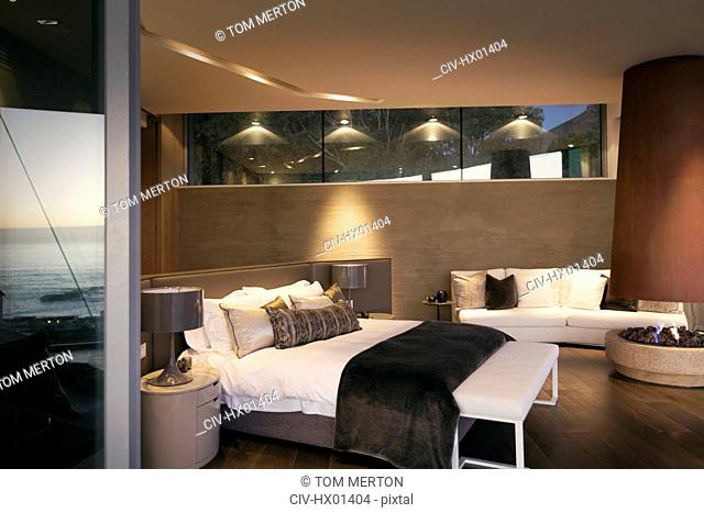 Illuminated luxury home showcase interior bedroom
