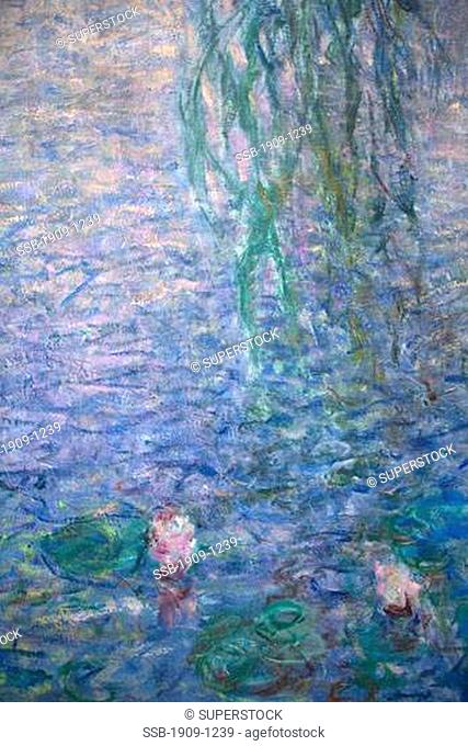 Detail of Water Lily Nympheas series painted by Claude Monet at Musee de LOrangerie Tuileries Paris France Europe EU