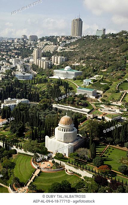 Aerial photograph of the Bahai temple and Garden on the slopes of mount Carmel