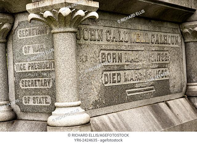 The tombstone of former Vice President and statesman John C. Calhoun in the Saint Philips Episcopal Church Cemetery along Church Street in historic Charleston
