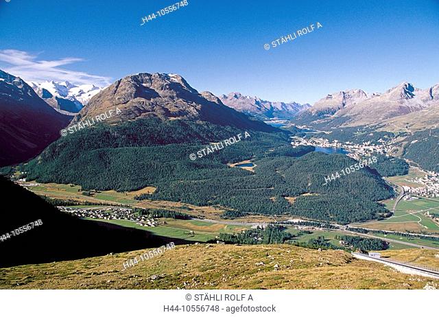 10556748, Switzerland, Europe, Graubünden, Grisons, Engadine, valley, lakes, Maloja, Saint Moritz, view, from Muottas Muragl, m