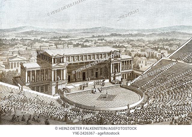 Reconstruction of the Theatre of Dionysus in ancient Athens, Greece,