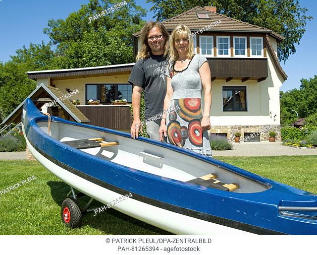 Steffi and Sven Heussen stand in front of their guesthouse 'Wiesenhof' in Templin, Germany, 6 June 2016. Family Heussen moved from Namibia to the Uckermark six...