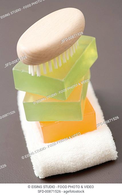 Soaps with brush and towel