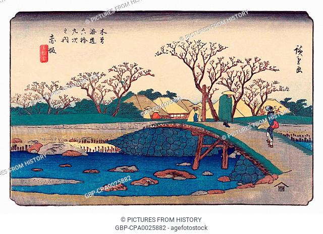 Japan: Akasaka-juku (???), Station 56 of 'The Sixty-Nine Stations of the Nakasendo (Kisokaido)' Utagawa Hiroshige (1835-1838)