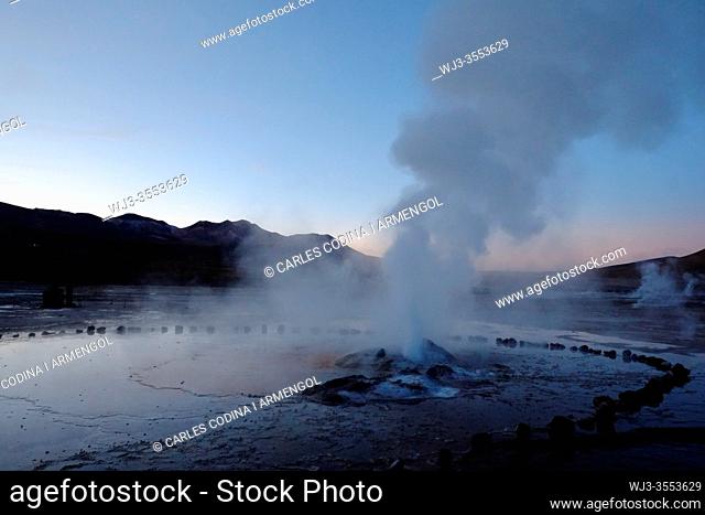 Views of the geysers in the Atacama altiplano, Chile
