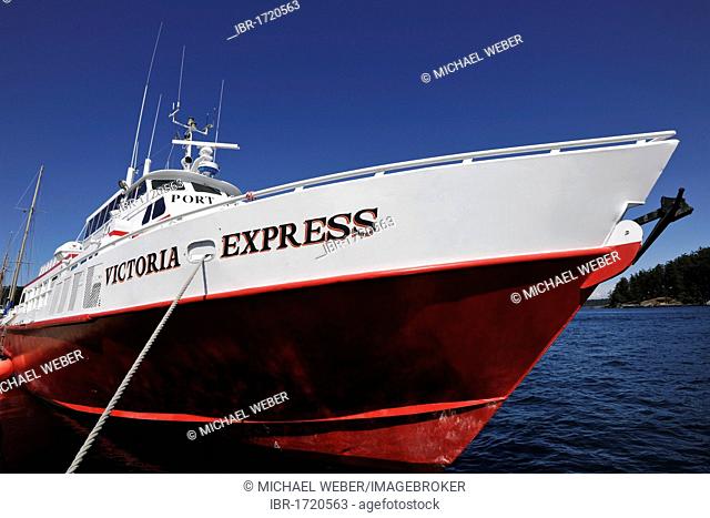 Victoria Express ferry anchored off Friday Harbor, San Juan Island, Washington, Strait of Juan de Fuca, United States of America, USA