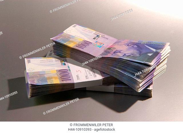 Money, thousand francs, notes, notes, 300000, bundle, bank notes, bills, Switzerland, richly, bank, finances, economy, black money, money washing