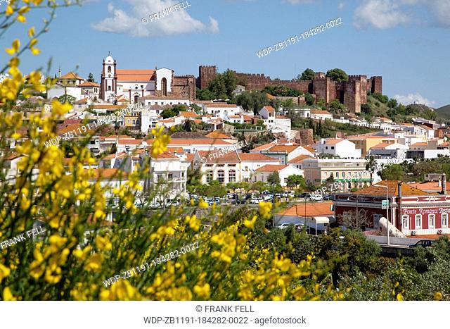 Portugal, Algarve, Silves, View of Cathedral, Castle & Town
