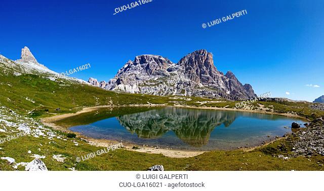The Laghi dei Piani and Rocca Novale under Locatelli refuge, Dolomites, Veneto, Trentino Alto Adige, Italy