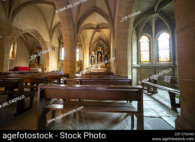 Estaing Midi Pyrenees Aveyron France on September 26, 2020 the village is one of the prettiest villages in France. The Church interior of Saint Fleuret in...