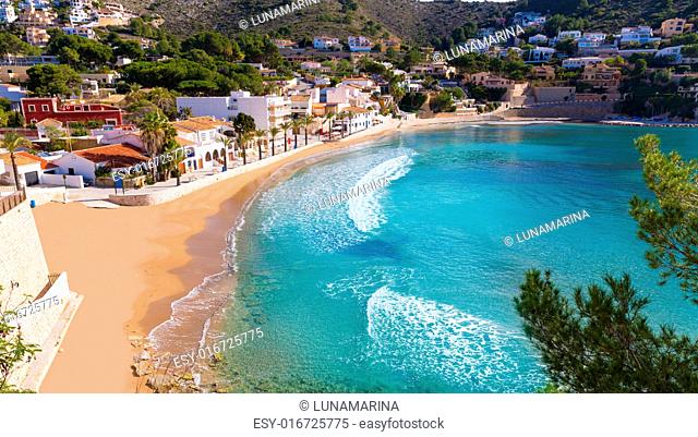 Moraira playa el Portet beach high angle view in Mediterranean Alicante of Spain