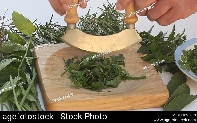 Chopping herbs and spices for food