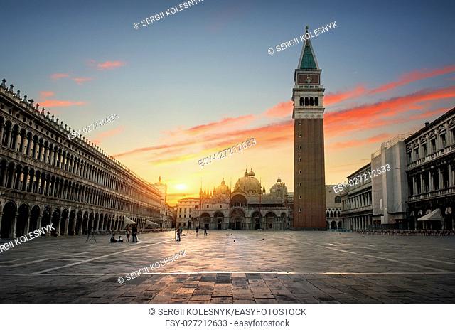 Piazza San Marco in Venice at sunrise, Italy