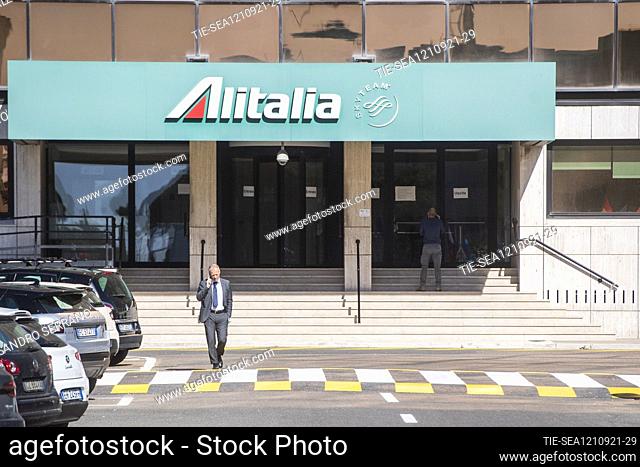 Alitalia airline's last day of operation, Alitalia building at the Leonardo da Vinci airport in Fiumicino, Rome , ITALY-14-10-2021