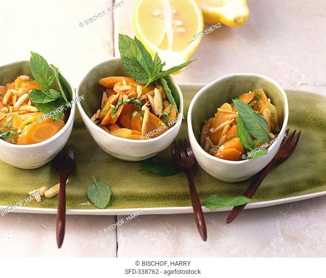 Carrots in lemon mint sauce with slivered almonds