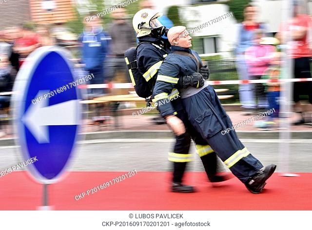 Fifty best local volunteer and professional firefighters participated in the race Firefighter Combat Challenge in Telc, Czech Republic, September 17, 2016