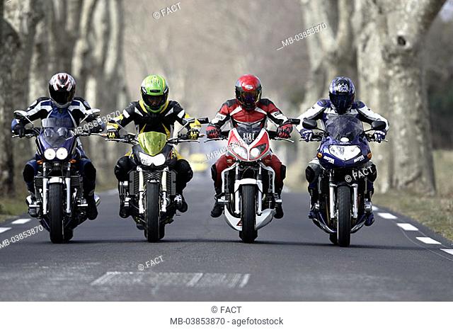 Motorcyclists, group, tour, country road, avenue, , leisure time, weekend, hobby, vacation, trips, motorcycle, motorcycles, together, friends, motorcycle-clique