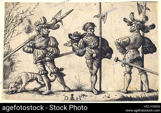Three German Soldiers Armed with Halberds, c.1510. Creator: Daniel Hopfer