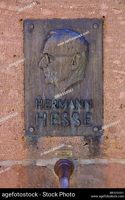 Hermann Hesse Fountain, Calw, Black Forest, Baden-Württemberg, Germany, Europe