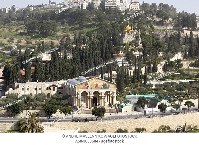 Church of all nations gethsemane, Mount of olives. Behind is The Church of Mary Magdalene is a Russian Orthodox church located on the Mount of Olives
