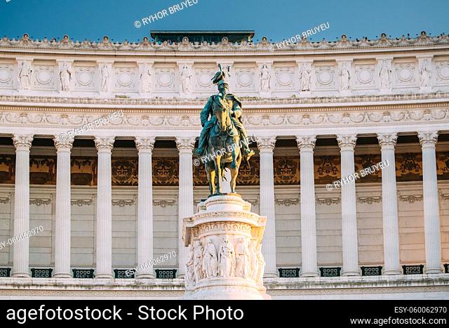 Rome, Italy. Vittorio Emanuele II Monument Also Known Altar Of The Fatherland Built In Honor Of Victor Emmanuel II. II Vittoriano In Summer Day