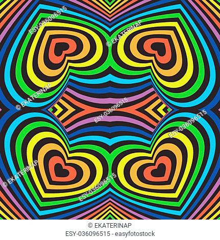 Three-dimensional volumetric seamless pattern colorful rainbow on black background. vector