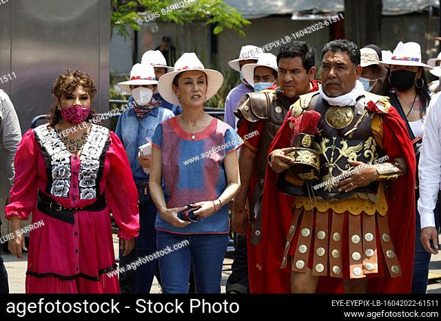 MEXICO CITY, MEXICO - APR 15, 2022: Mexico City Mayor Claudia Sheinbaum Pardo during the ""Good Friday"" in the 179th representation of the Passion of Christ of...