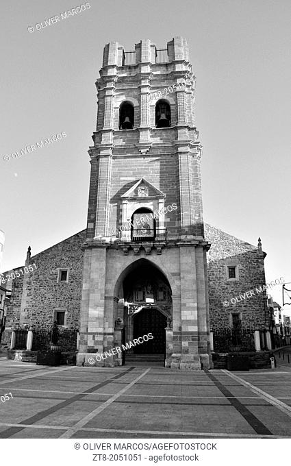 Church of Santa Maria, La Bañeza, Leon Province, Spain. In 1894 the wooden spire on the tower top was destroyed by a fire and never rebuilt