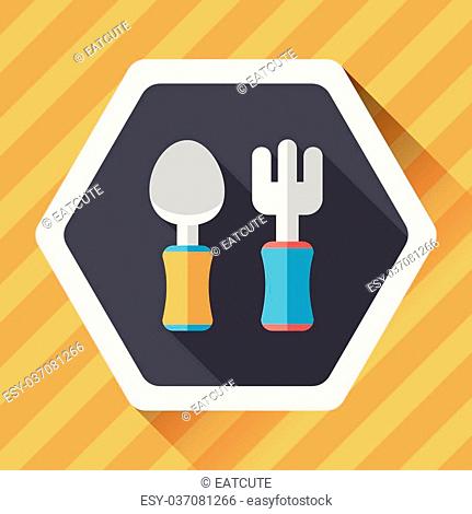 dish ware and cutlery flat icon with long shadow, eps10