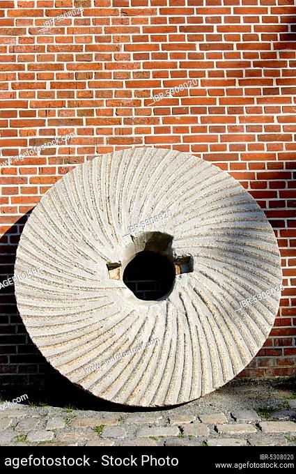 Old millstone of a windmill, Papenburg, Lower Saxony, Germany, Europe