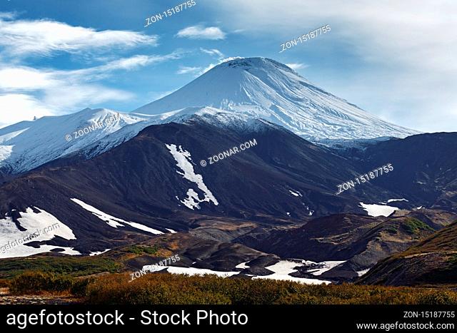 Picturesque mountain landscape of Kamchatka: view of Avachinsky Volcano - active volcano. Koryaksky-Avachinsky Group of Volcanoes, Kamchatka Region